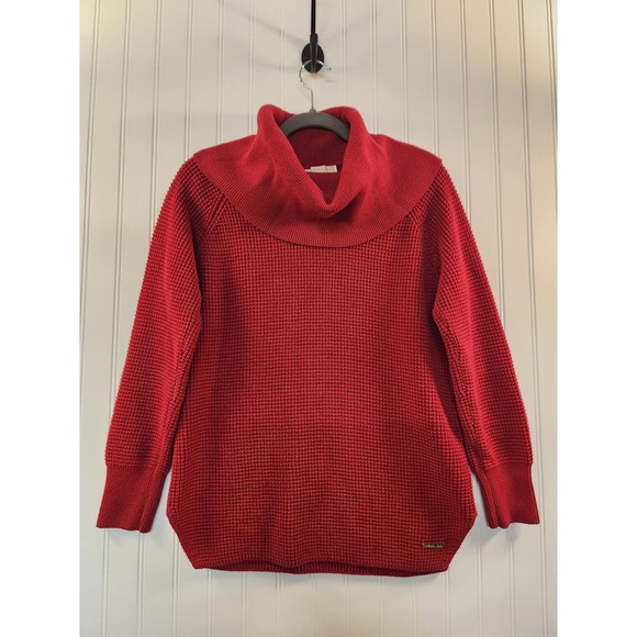 Michael Kors Sweaters - Michael Kors Women's Red Waffle Knit Cowl Neck Sweater Size M Warm Cozy Classic